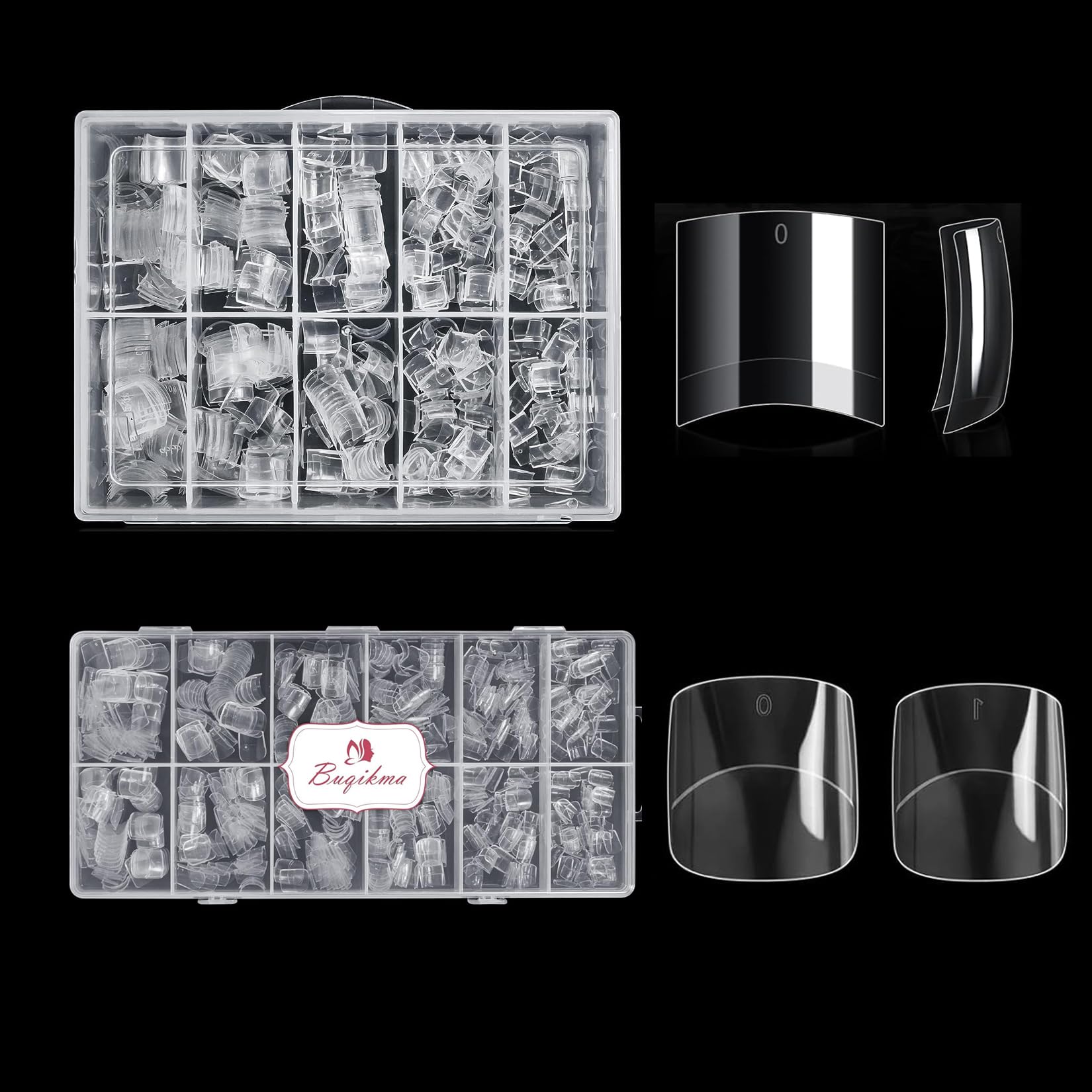 Buqikma500PCS & 600PCS Square Short False Nails - Acrylic Clear Tips Half Cover for DIY & Salon