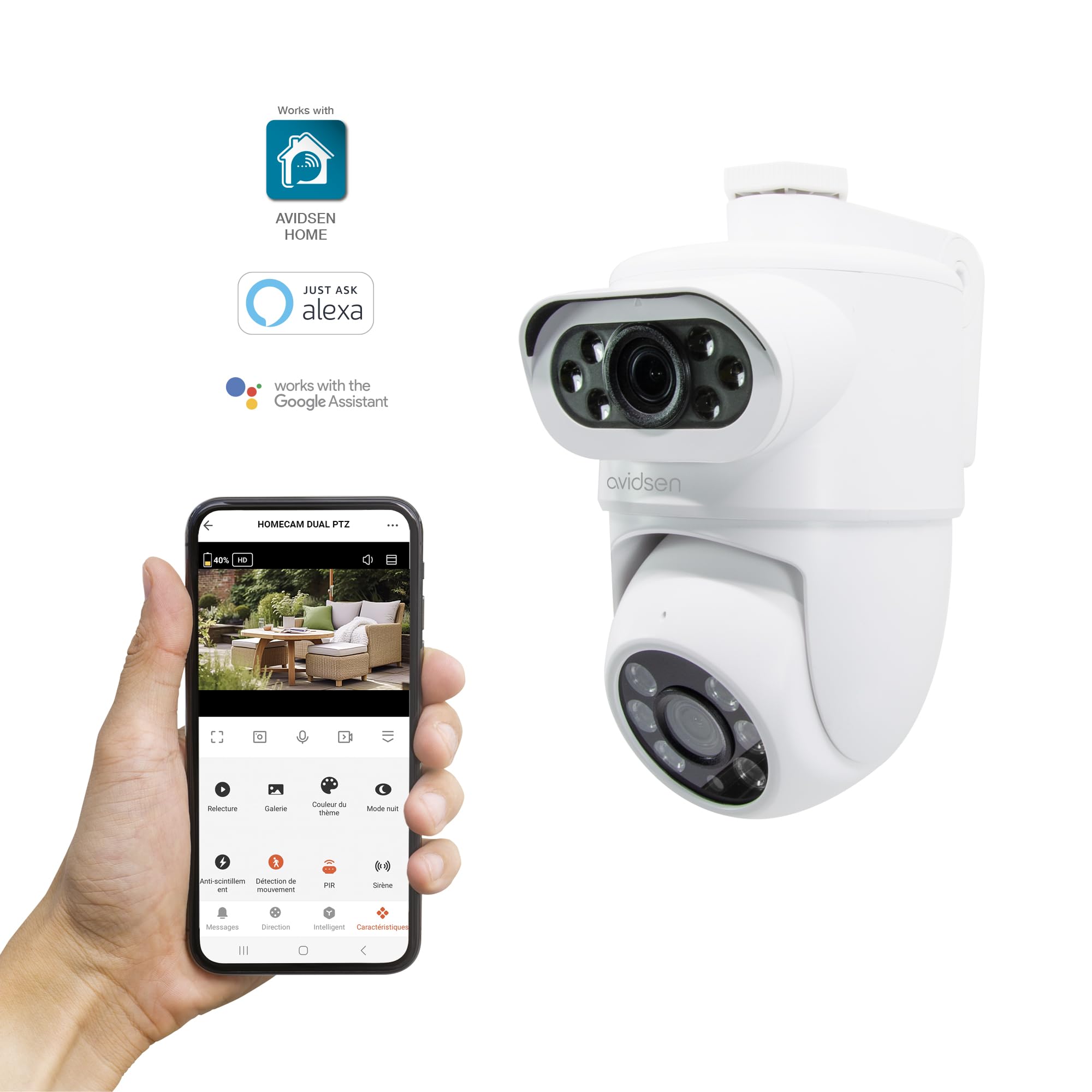 Avidsen HomeCam Dual PTZ Caméra Extérieure 2K Double Objectif