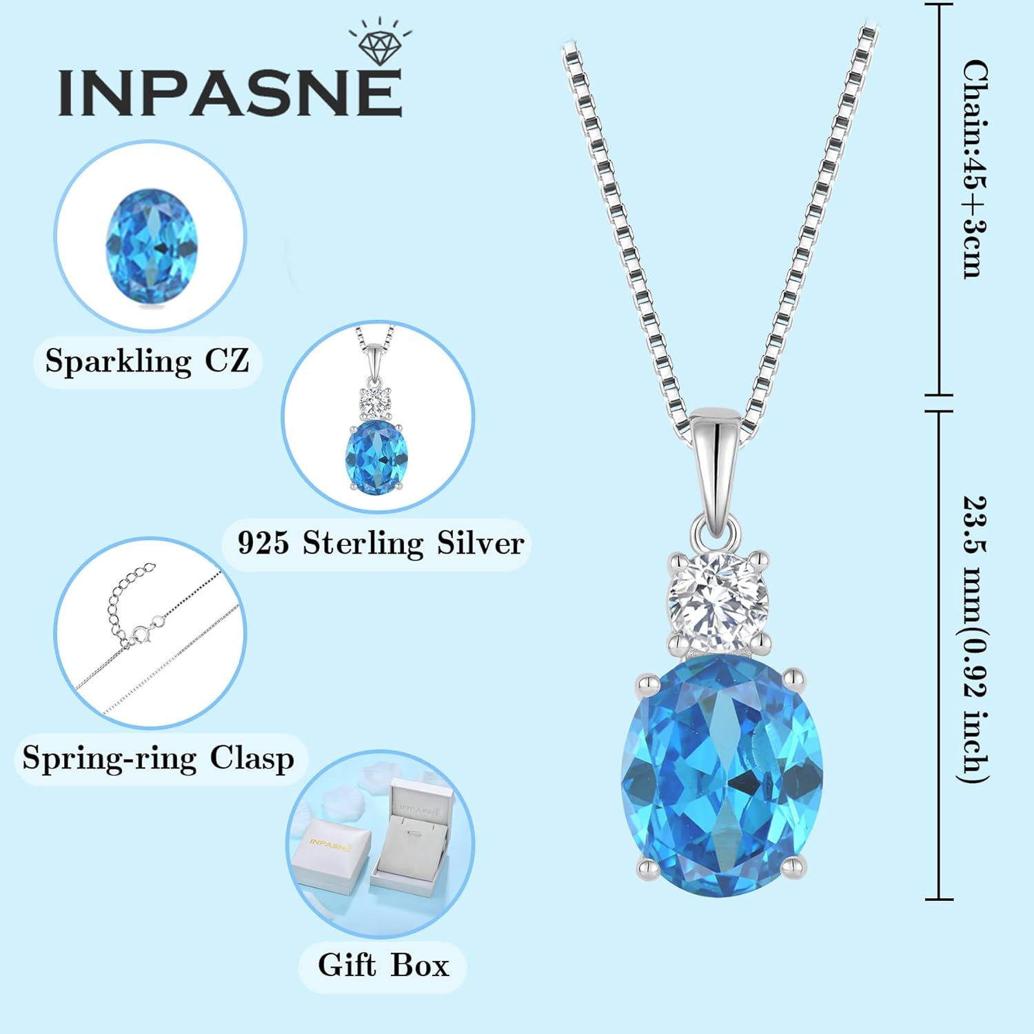Birthstone Necklace for Women 925 Sterling Silver Oval Cut Cubic Zirconia Pendant Jewelry for Her - Image 6