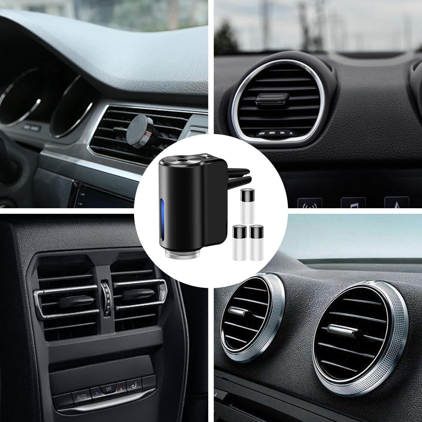 Difusor de fragancia inteligente para coche,Ambientador inteligente para coche - Ambientador para coche | Difusor de para coche ajustable de 3 modos, difusor de terapia para coche con 3 botellas de ac
