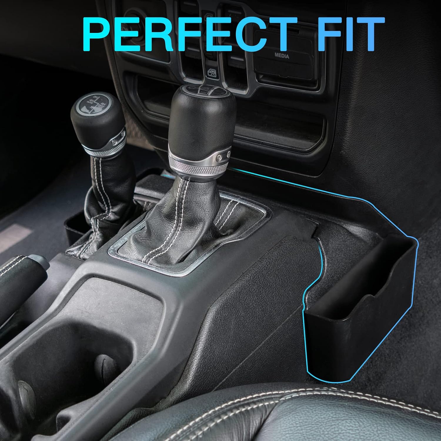 Carwiner Gear Shift Side Organizer for 2018-2023 Jeep Wrangler JL JLU & Gladiator JT Accessories Console Gear Tray with Flocking Interior Update