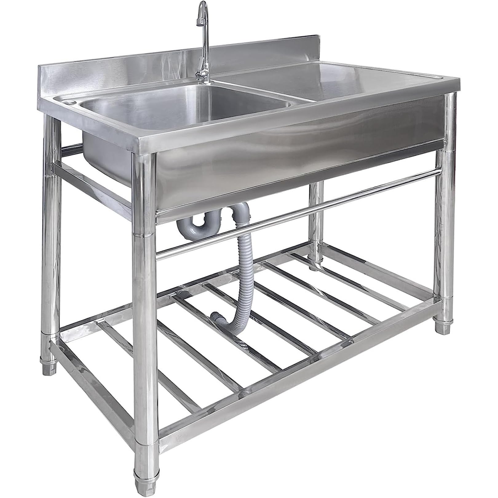 Lavabo de acero inoxidable con mesa de trabajo, estación de preparación de cocina, fregadero comercial para restaurante, independiente con soporte para lavarropas, para patio trasero, lavandería