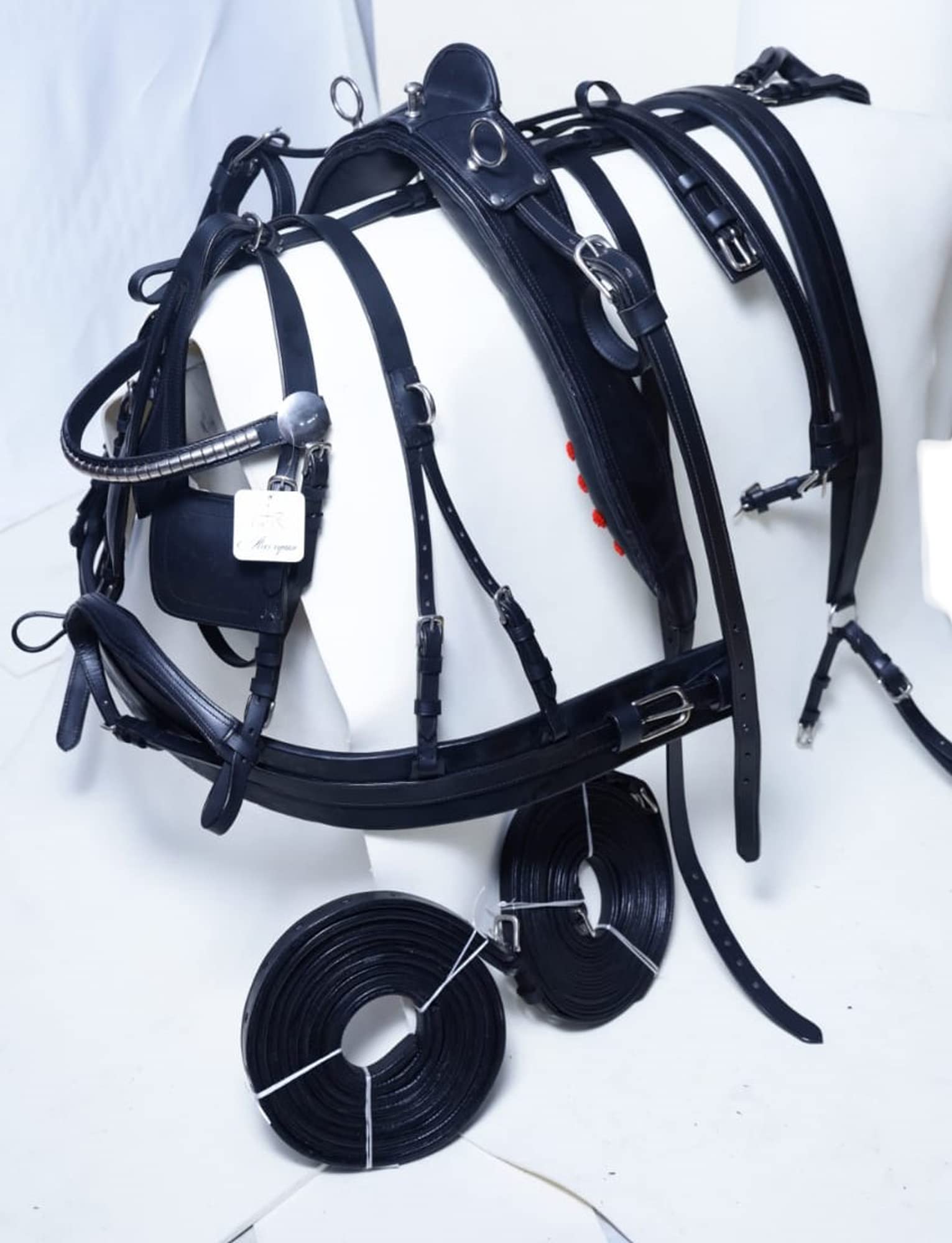 Arnés de piel resistente para carro de caballos, negro extra completo