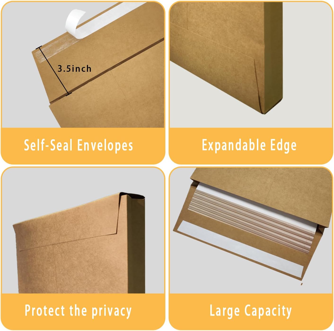 10.24" x 15.6" Expandable Envelopes Large Kraft Envelopes Catalog Envelopes for Home Office Business Storage and Organizing, Photos, Documents (20 PCS) - Image 3