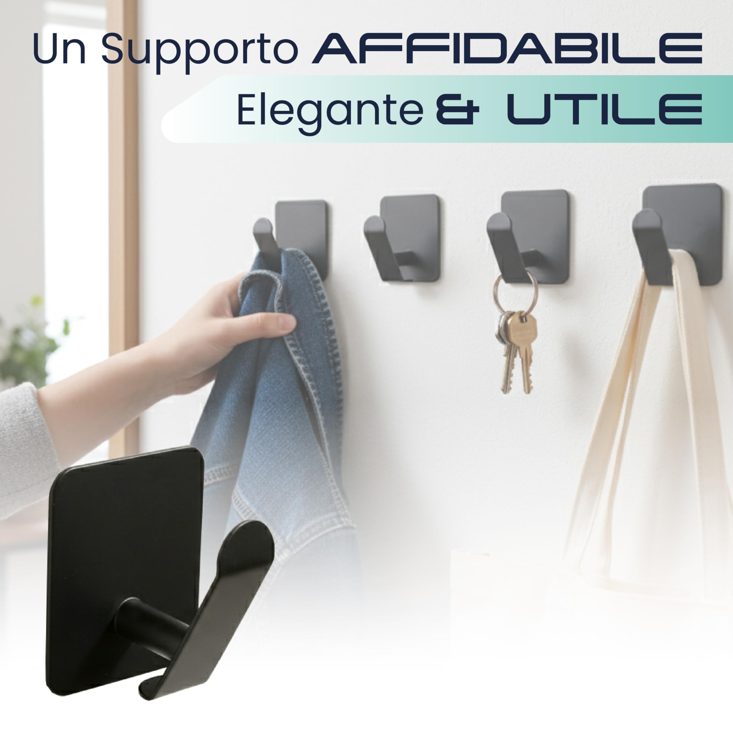 Generico Ganci Adesivi In Acciaio Inox 3M Resistenti Impermeabili Per Tutta la Casa Set 4