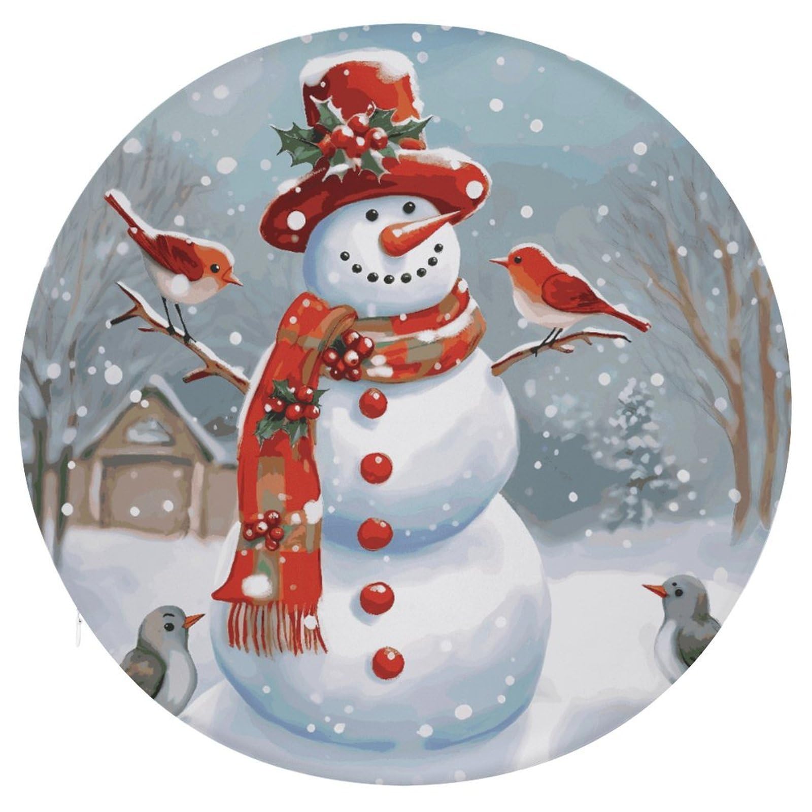 Wsoihfec Style Merry Christmas Snow Man And Birds Seat Cushion Round Chair Pad