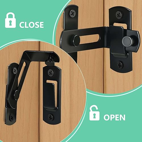 Miniatura 4 de MUNEK Cerradura de puerta corrediza de granero de 90 grados, puerta de granero de acero inoxidable, cerradura de puerta abatible, cerradura de