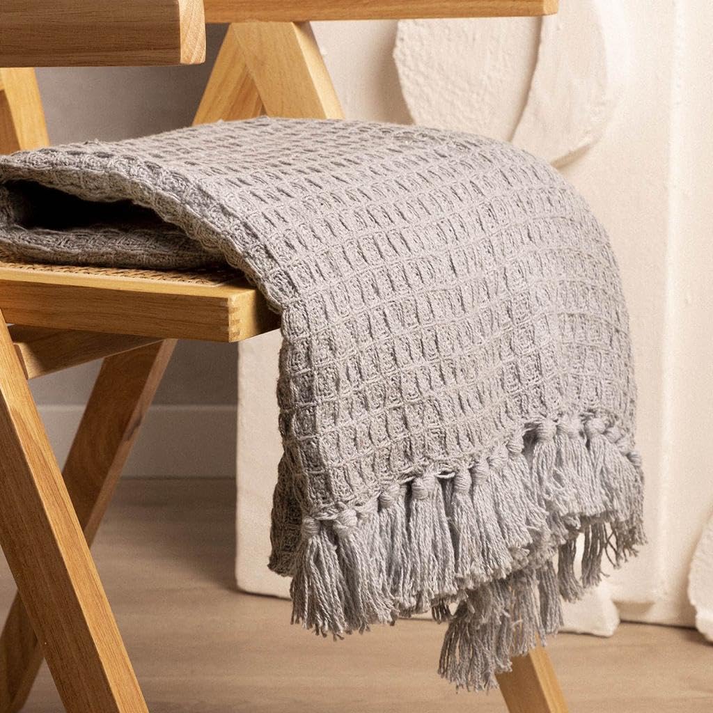 Cozy Zigzag Beige Throw Blanket - Soft Cotton -11 Cozy Zigzag Beige Throw Blanket - Soft Cotton -11