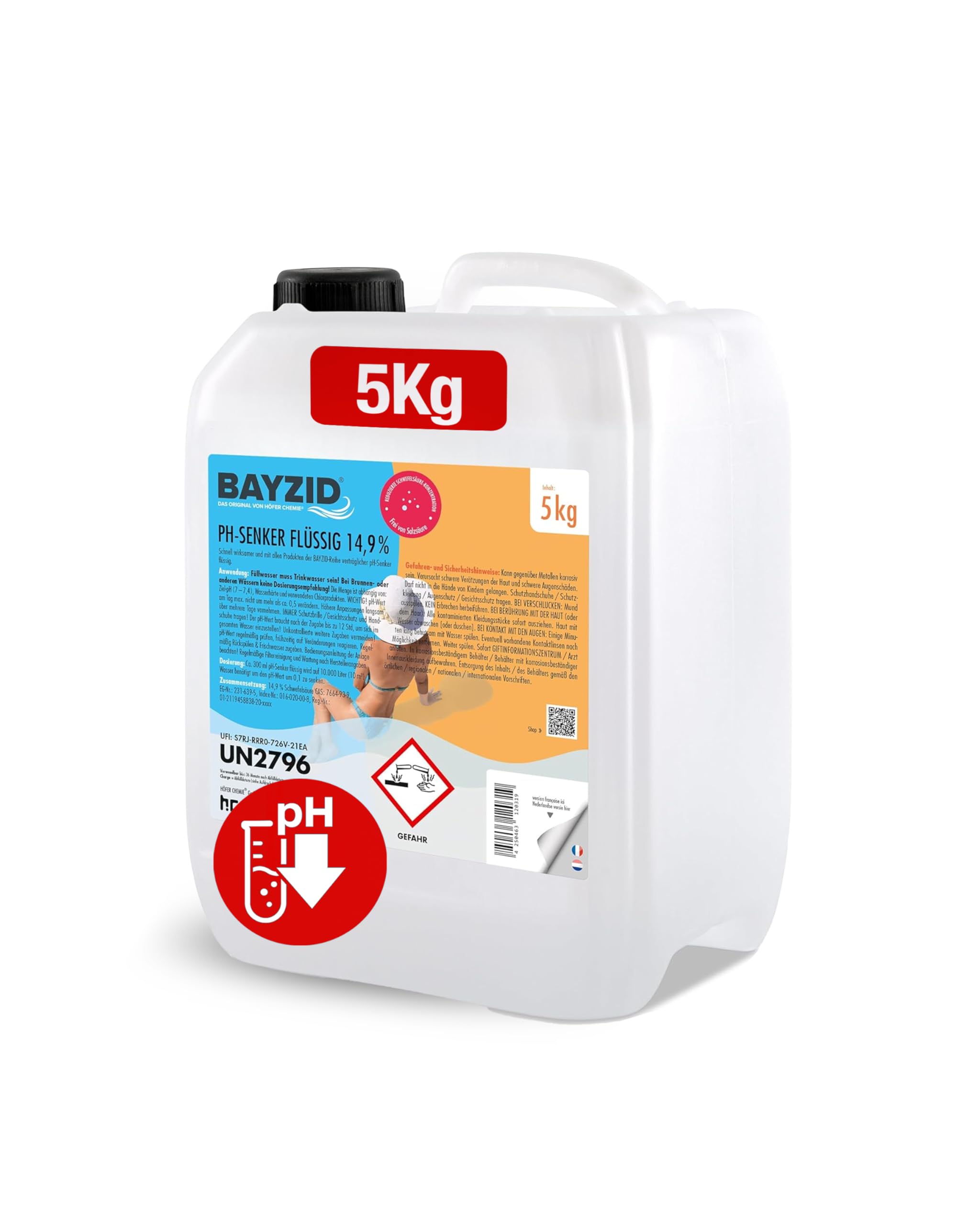 5 kg BAYZID pH Senker Minus 14,9% von Höfer Chemie für Pool & Schwimmbad zur Senkung des pH Werts
