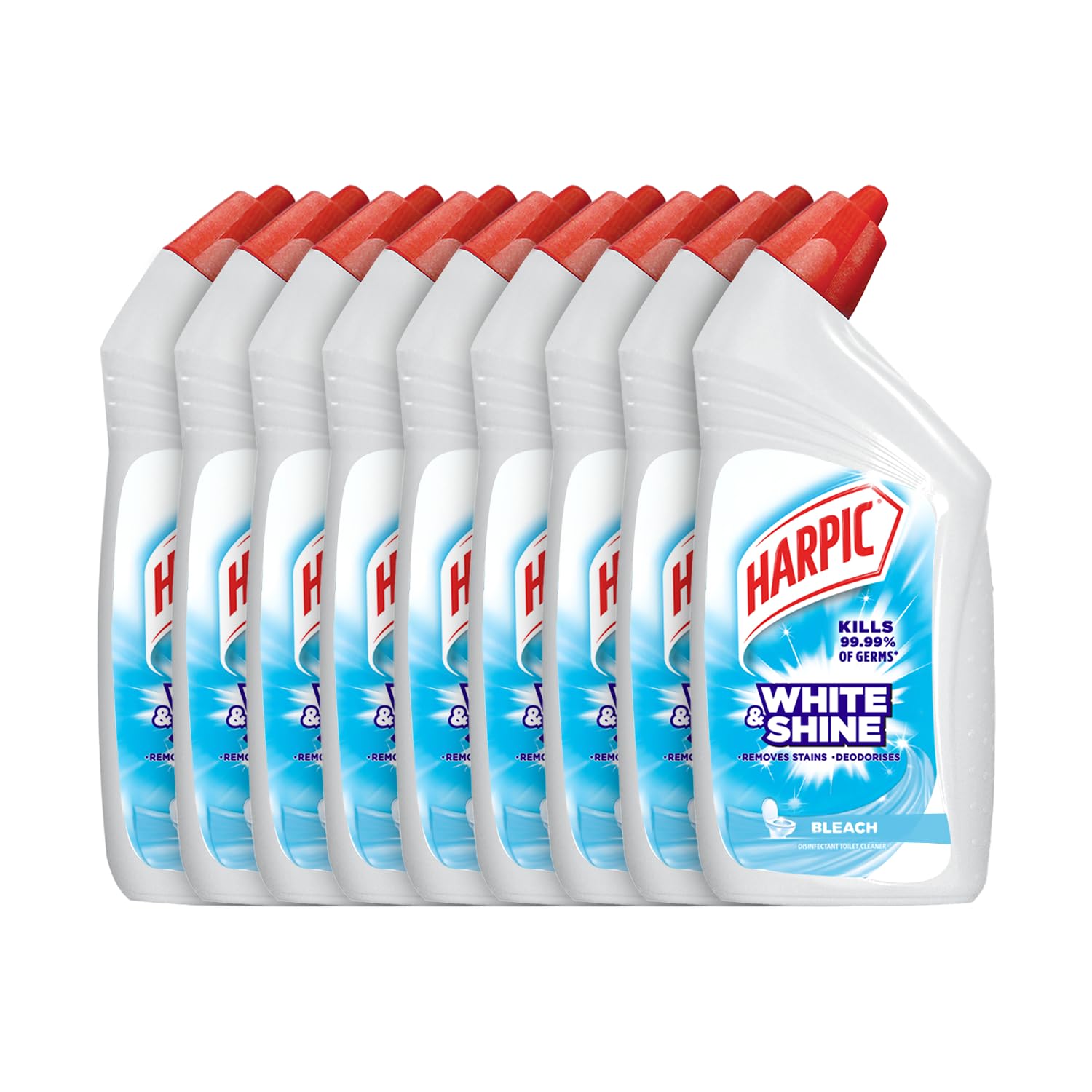 Harpic White and Shine Disinfectant Toilet Cleaner Bleach Liquid - 500 ml (Pack of 9)