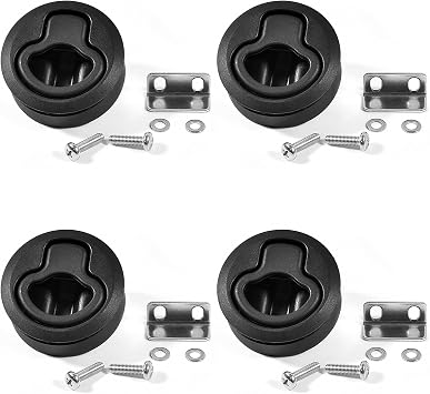 4 PCS Round Boat Door Latch, 2.4 Inches Diameter Nylon Locking Flush Pull Slam Latch Hatch Lift for Boat Marine Deck Hatch 1/2 Door Cabinet Hardware Black