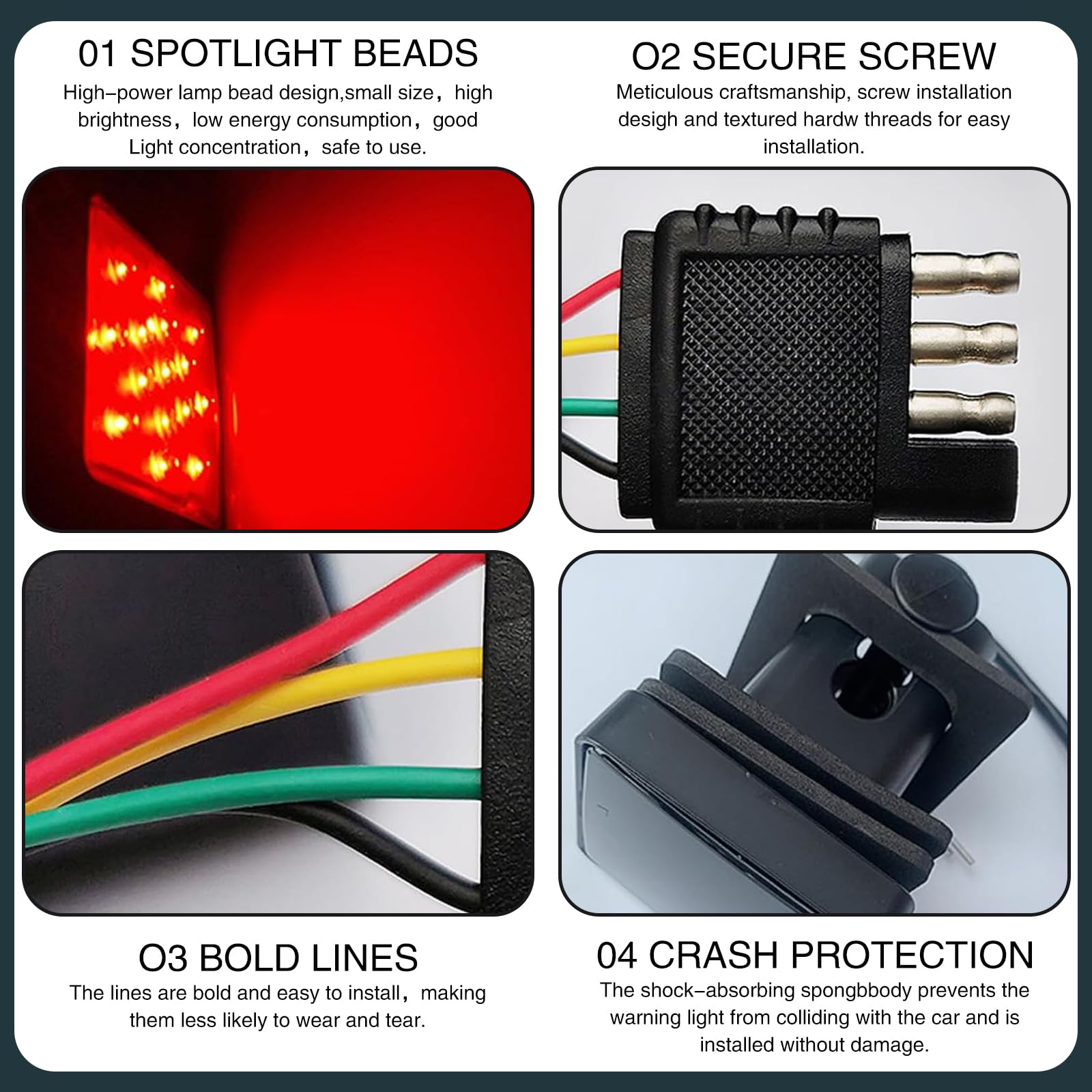 DACIRTY Trailer Hitch Lights - 15 LED Square Tail Lights, Waterproof Brake Lights For Trucks, SUVs, RVs