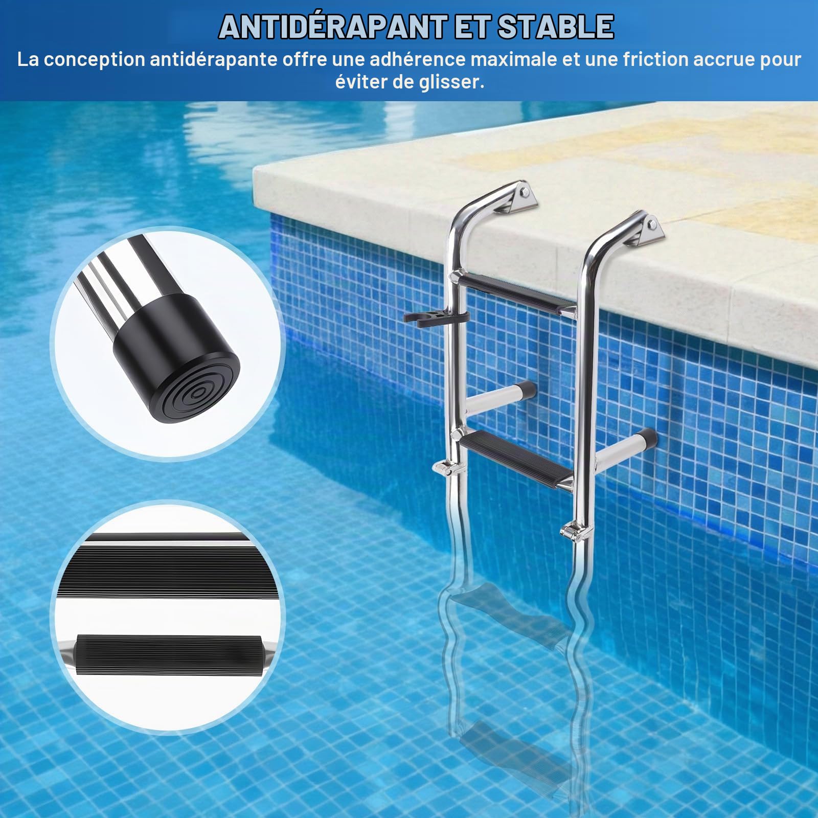 KAOLALI Echelle Piscine Hors Sol, Escabeau 4 Marches, Échelle de Bateau en Acier Inoxydable, Échelle De Natation Pliante pour Bateau, Yacht, Piscine, Pont