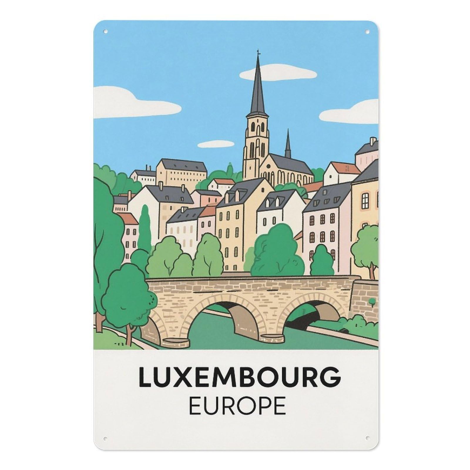 Luxembourg Europe Retro Design Tin Paintings Vintage Tin Sign 08x12inch(20x30cm) Wall Art for Home Office Bedroom Living Room Cafes Wall Decor