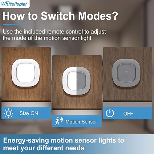 Miniatura 5 de Luz de sensor de movimiento alimentada por batería para interiores con control remoto, 300 lúmenes, luz de techo regulable con pilas, 3000 K y 6000