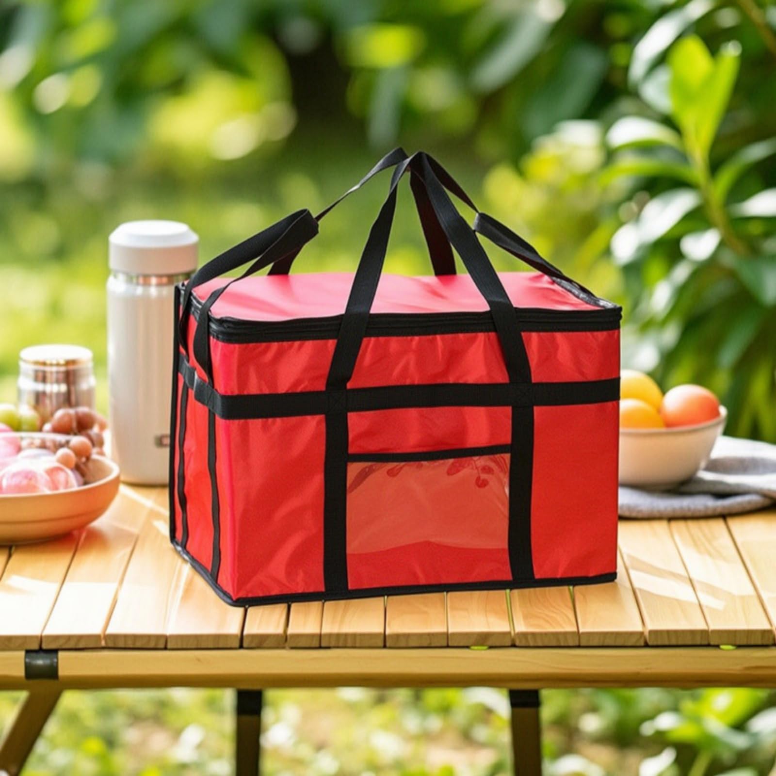 Borsa Termica in Tessuto Oxford Impermeabile Borsa Termica con Cerniera Salvaspazio per Fattorino, Consegnatari, Picnic, Nero, Con Piastra Di Base