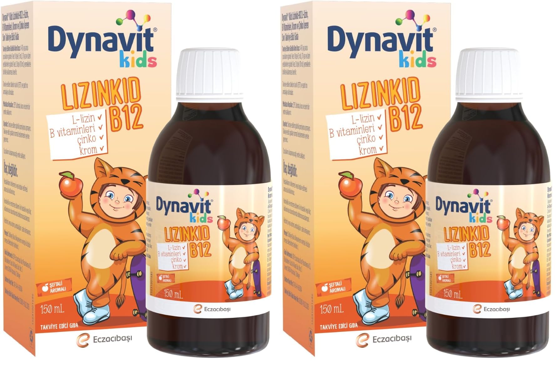 Dynavit Kids Lizinkid-B12 Şurup 150mL- Yemek Zamanı – Çocuk L-lizin Aminoasit Destek, B Vitamin, Krom, Çinko (2 paketi)