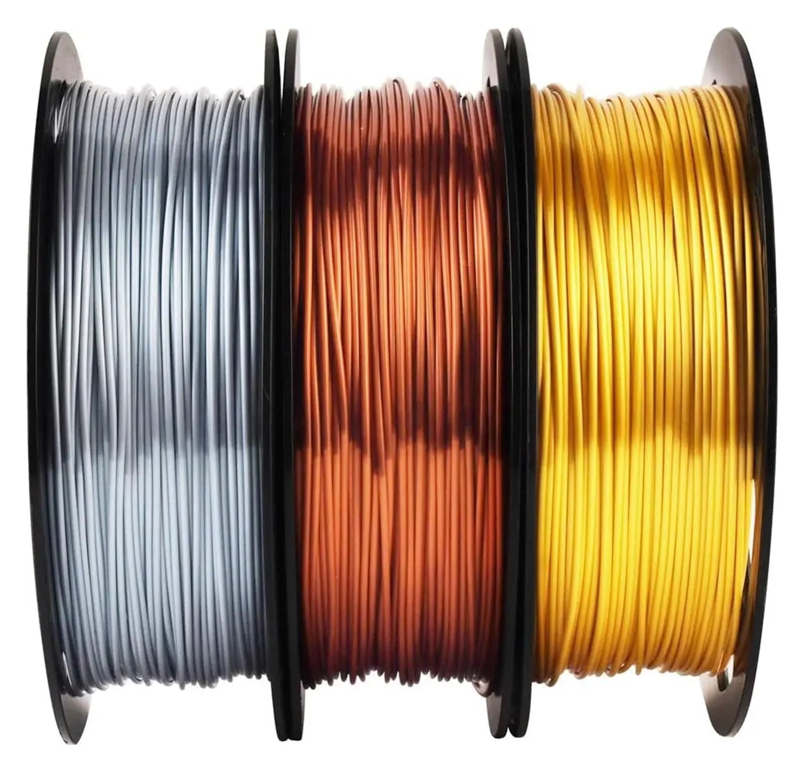 Paquete de filamento PLA de seda brillante, dorado, plateado y cobre, 1,75 mm, for impresora 3D (0,25 kg por bobina)
