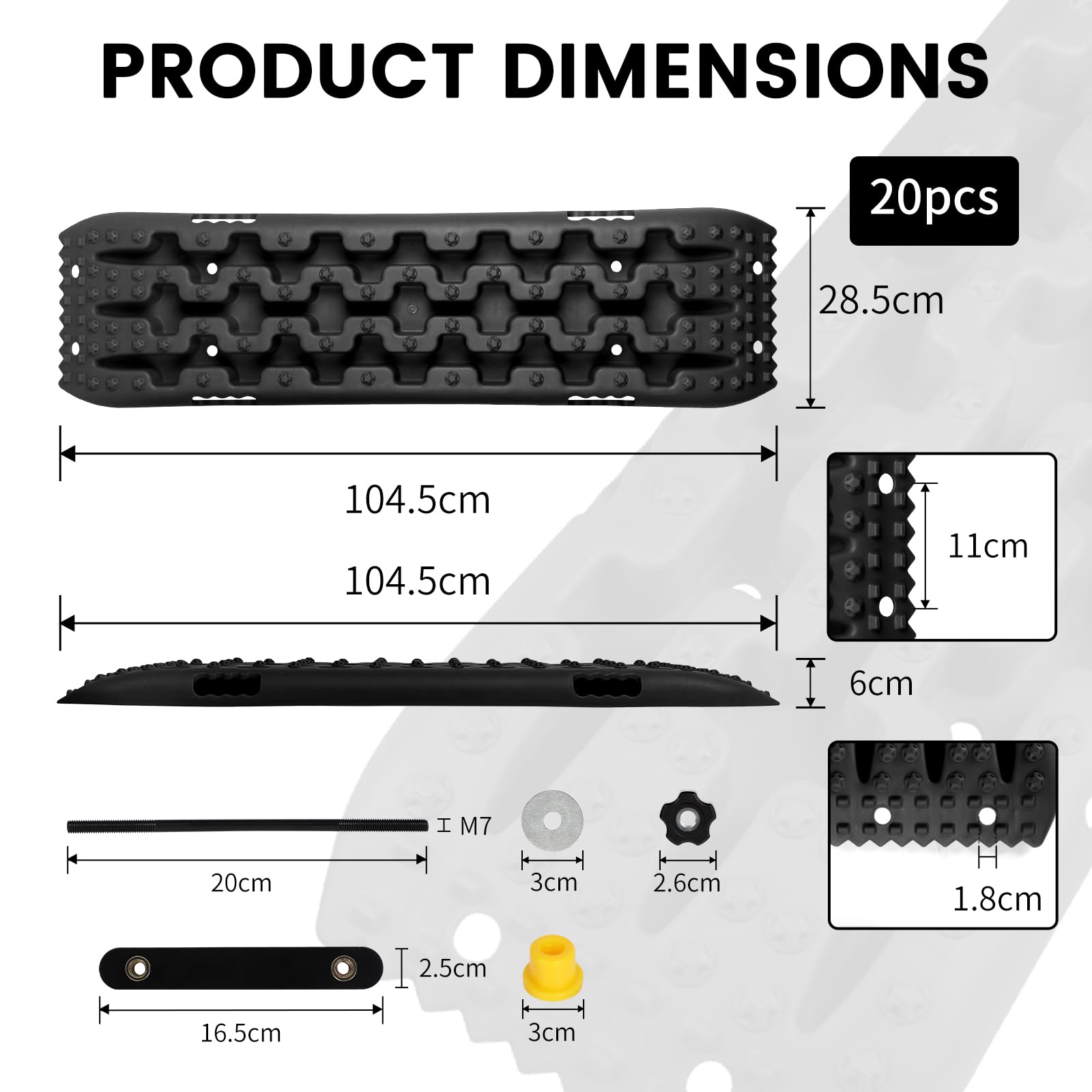 EXLECO 2Pcs Plaque Desensablage Tapis de Traction Tout Plaque de Désenlisement Camping Car Tapis de Traction en Plastique Accessoire Off Road Planche de Récupération pour Boue Sable Neige Noir