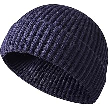 Winter Beanie Hat, Roll up Edge Skullcap Fisherman Beanie, Unisex Soft & Stretchable Cuffed Plain Knit Hipster Docker Winter Hat