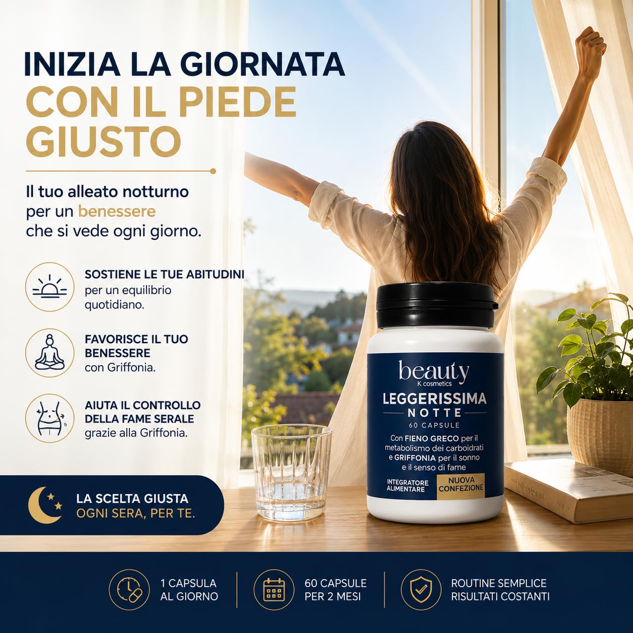 Leggerissima Notte Integratore Alimentare Notturno in Capsule, 180 Capsule | Supporto al Controllo del Peso, Benessere Notturno, Con Griffonia, Fieno Greco e Mate