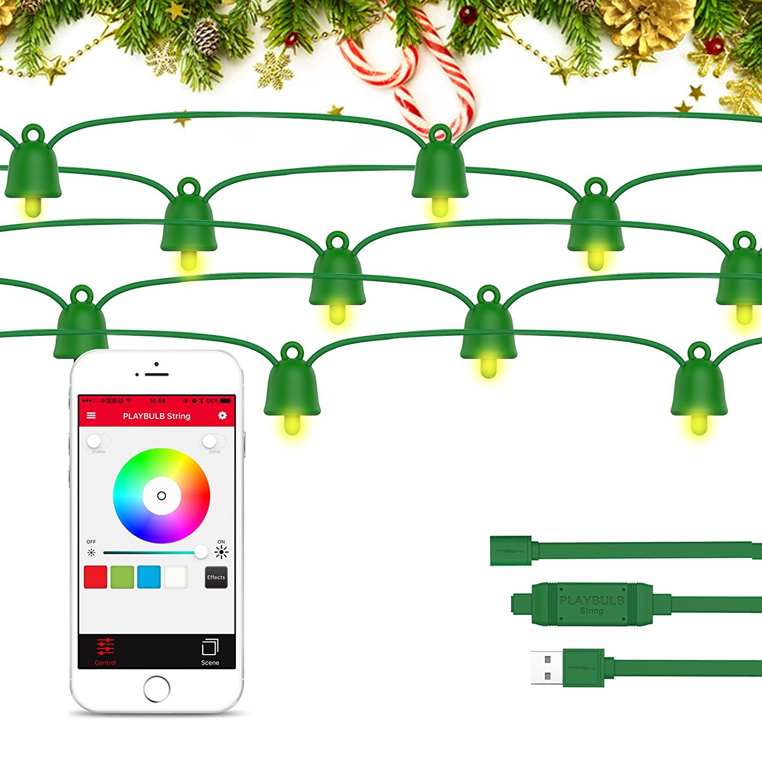 MIPOW Playbulb 33 Foot 10 Meter Waterproof Smart Led String Lights Color Changing Led Lighting Chains Control Via Smartphone App Usb Battery Powered Xmas Wedding 10M