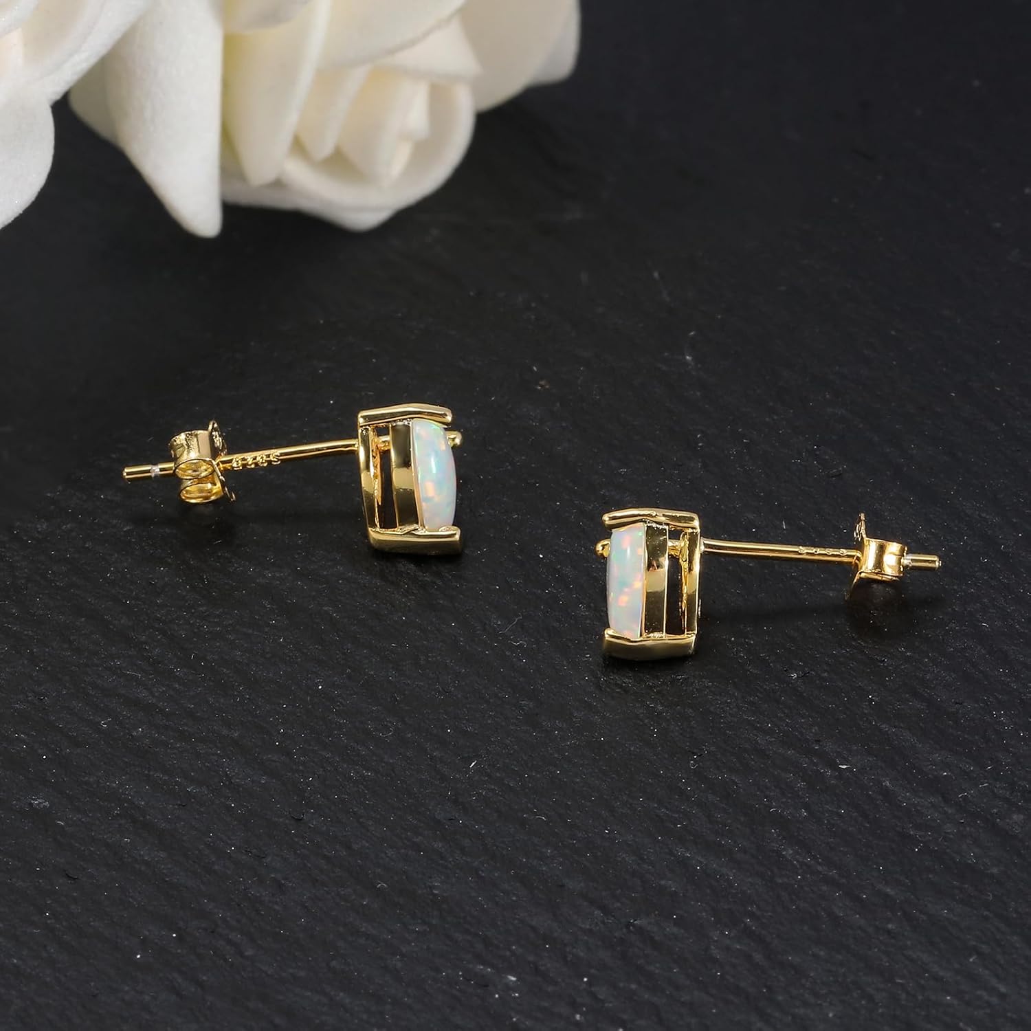 CiNily 925 Sterling Silver Stud Earrings for Women Teen, Heart Opal Stud Earrings, Dainty Cartilage Small Studs for Men, Heart Birthstone Earrings Lightweight Opal Jewelry for Mothers Day Birthday - Image 6