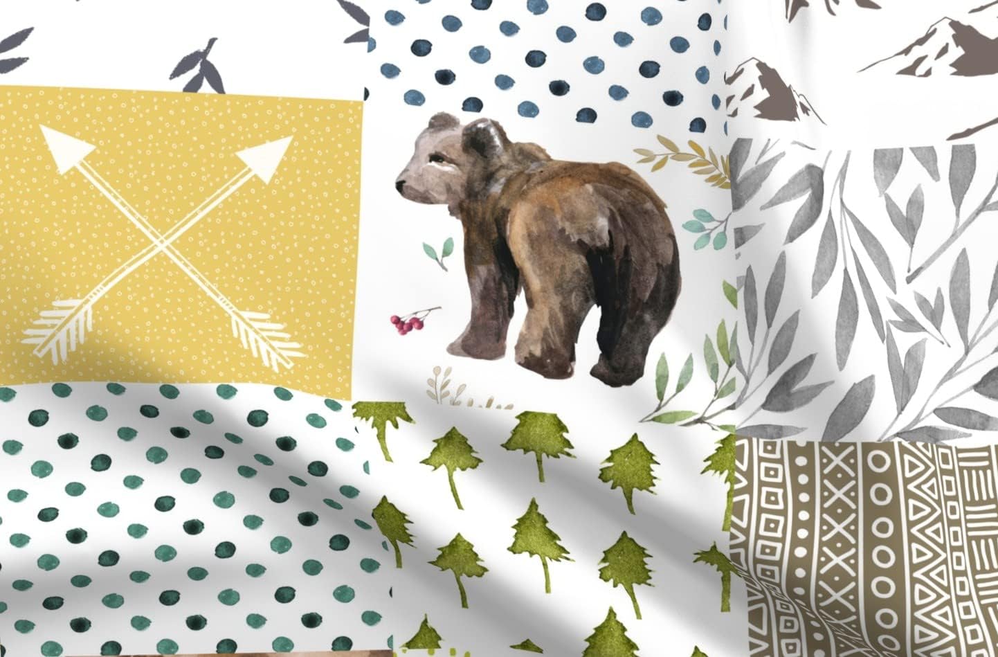 Spoonflower Fabric - Whole Cloth Quilt Bear Woodland Baby Boy Girl Yellow Printed on Minky Fabric by The Yard - Sewing Baby Blankets Quilt Backing Plush