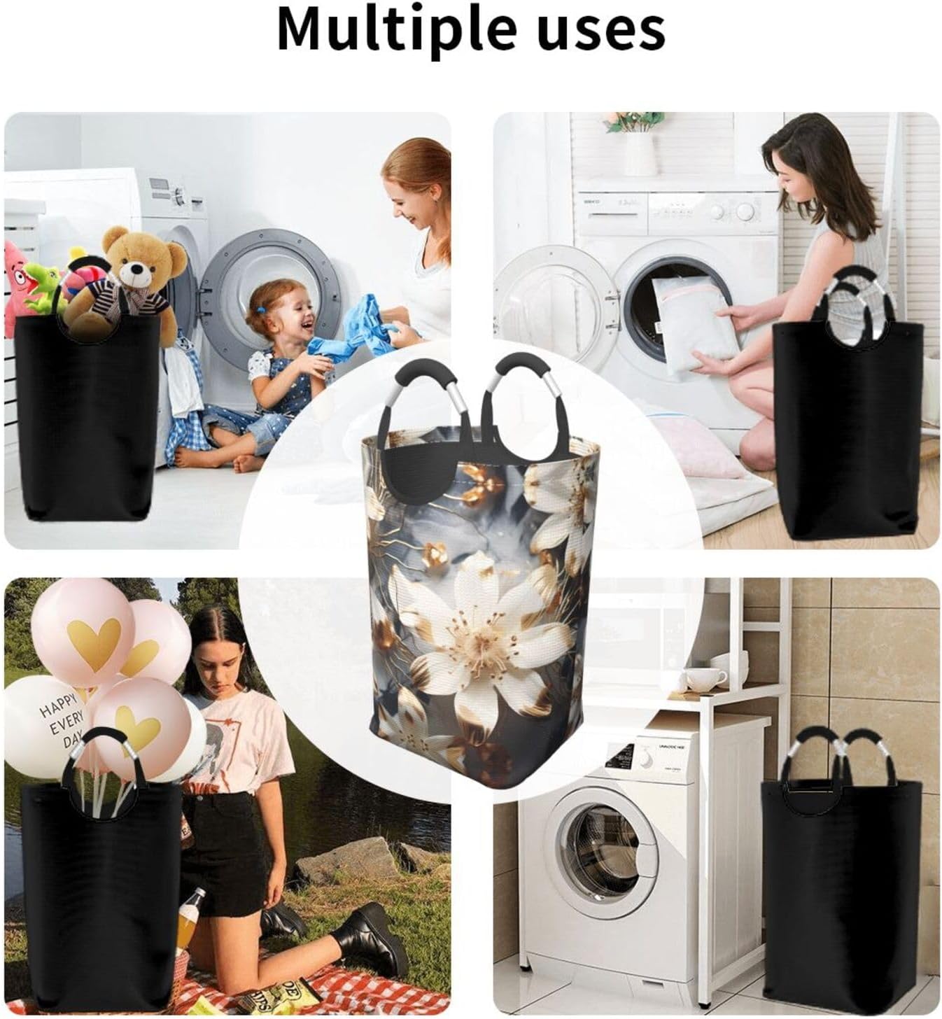 Golden Lilies Square storage bag 50L, suitable for multiple scenes, foldable dirty clothes storage basket.