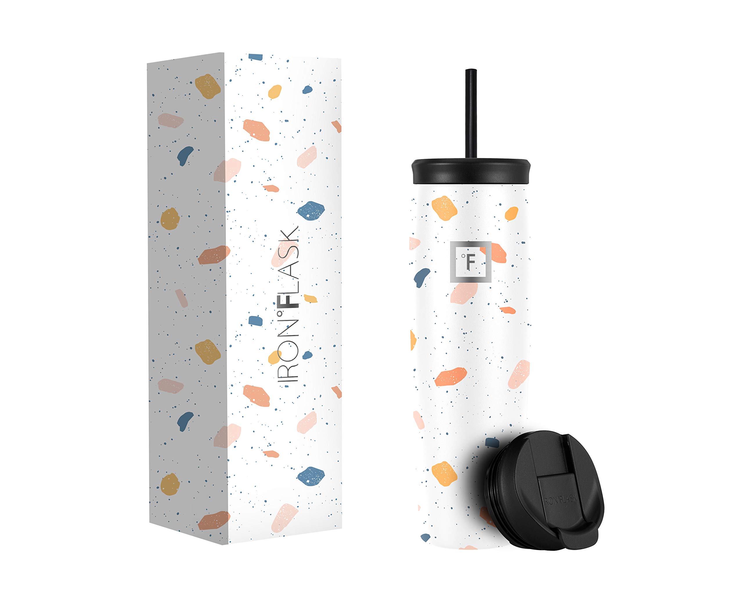 IRON °FLASK Nomad Tumbler - 28 Oz, 2 Lids (Straw/Flip), Vacuum Insulated Stainless Steel Bottle, Modern Double Walled, TN_28Terrazzo