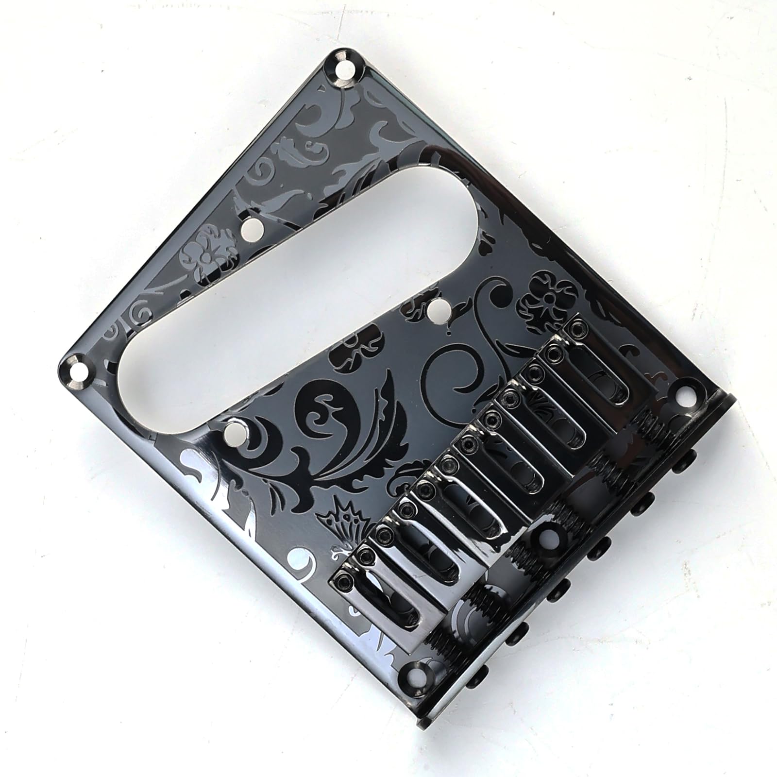 Puente de guitarra eléctrica fijo de acero inoxidable grabado de 10,5 mm con orificio de pastilla único, puente rígido de 6 cuerdas para guitarra eléctrica Telecaster Tele TL, piezas de repuesto