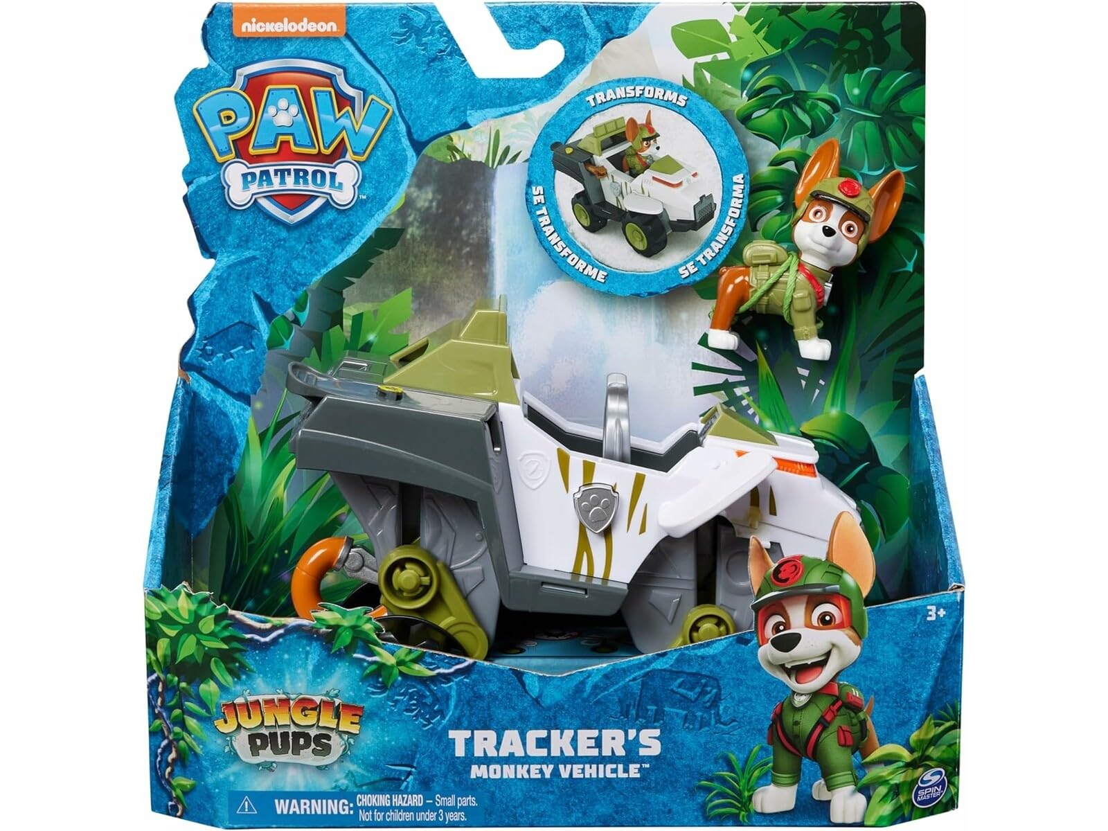 Paw Patrol - Pat Patrol - Pojazd + Figurka Tracker Jungle Pups - Figurka Pana Patrolu do kolekcjonowania - Pociski - Zabawka Pat Patrol - Samochód dziecięcy - Zabawka dla dzieci od 3 lat