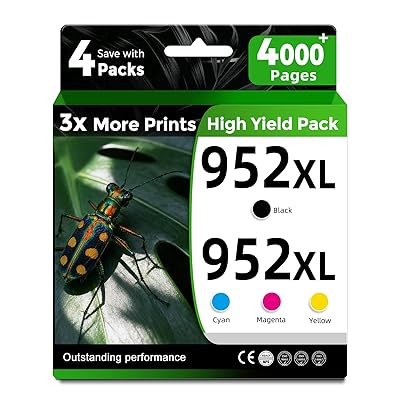 952xl Ink Cartridges Black Color Combo 4-Pack Compatible for HP 952 XL Work with Officejet Pro 8710 7740 Printers 8720 8702 8210 7720 8715 8730 8740 8216 8725 8700 8200 7730 8743 Cyan Magenta Yellow