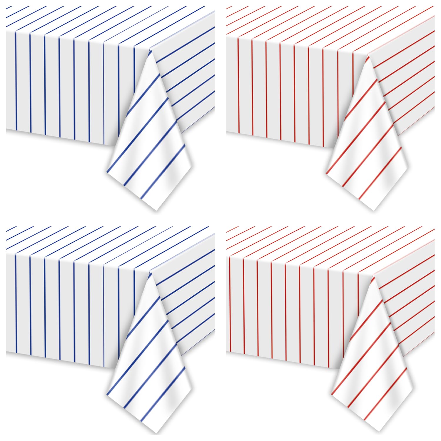 APUXXJUPA 4 Pcs Disposable Baseball Tablecloths, Waterproof Plastic Stripe Table Covers for Baseball Birthday Decorations, 51 x 86 inches