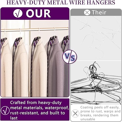 Miniatura 3 de Paquete de 60 perchas de alambre de metal + 5 alfileres para ropa, perchas de alambre de 16.5 pulgadas para camisas de tamaño estándar, trajes,