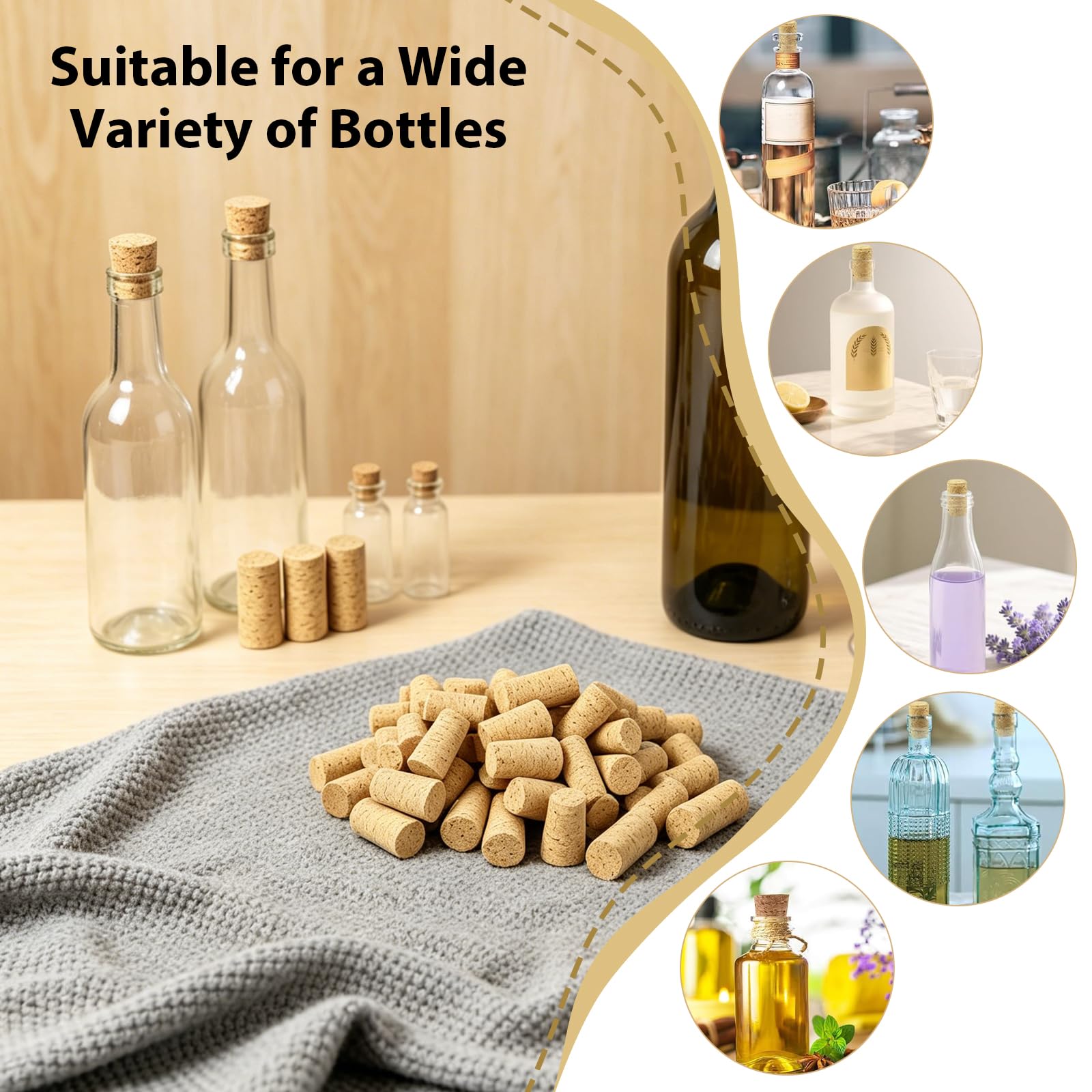 50 Piezas Cónico Tapones de Corcho, Antifugas Corchos de Vino, Reutilizable Tapon Vino, Tapones Madera Natural para Barra Botellas Manualidades Accesorios Cocina (22 x 17 x 35MM)