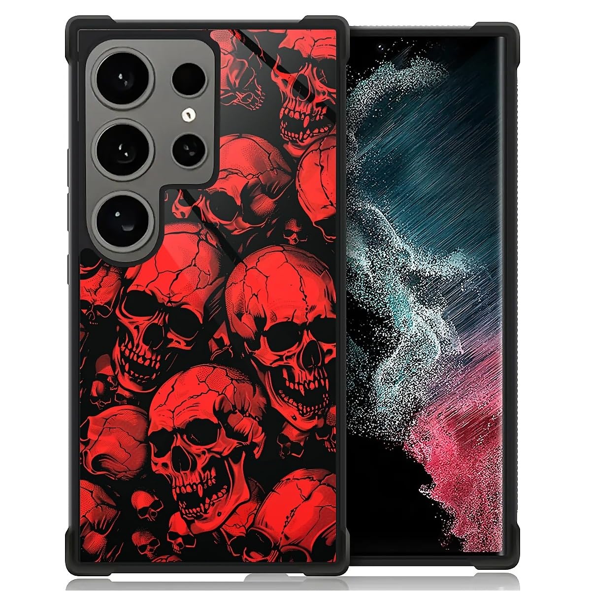 WANKBLC for Samsung Galaxy S24 Ultra Case, Shockproof Protective for Man Women Non-Slip for Samsung Galaxy S24 Ultra Horror Manga Style Red Skulls Crazy Pattern