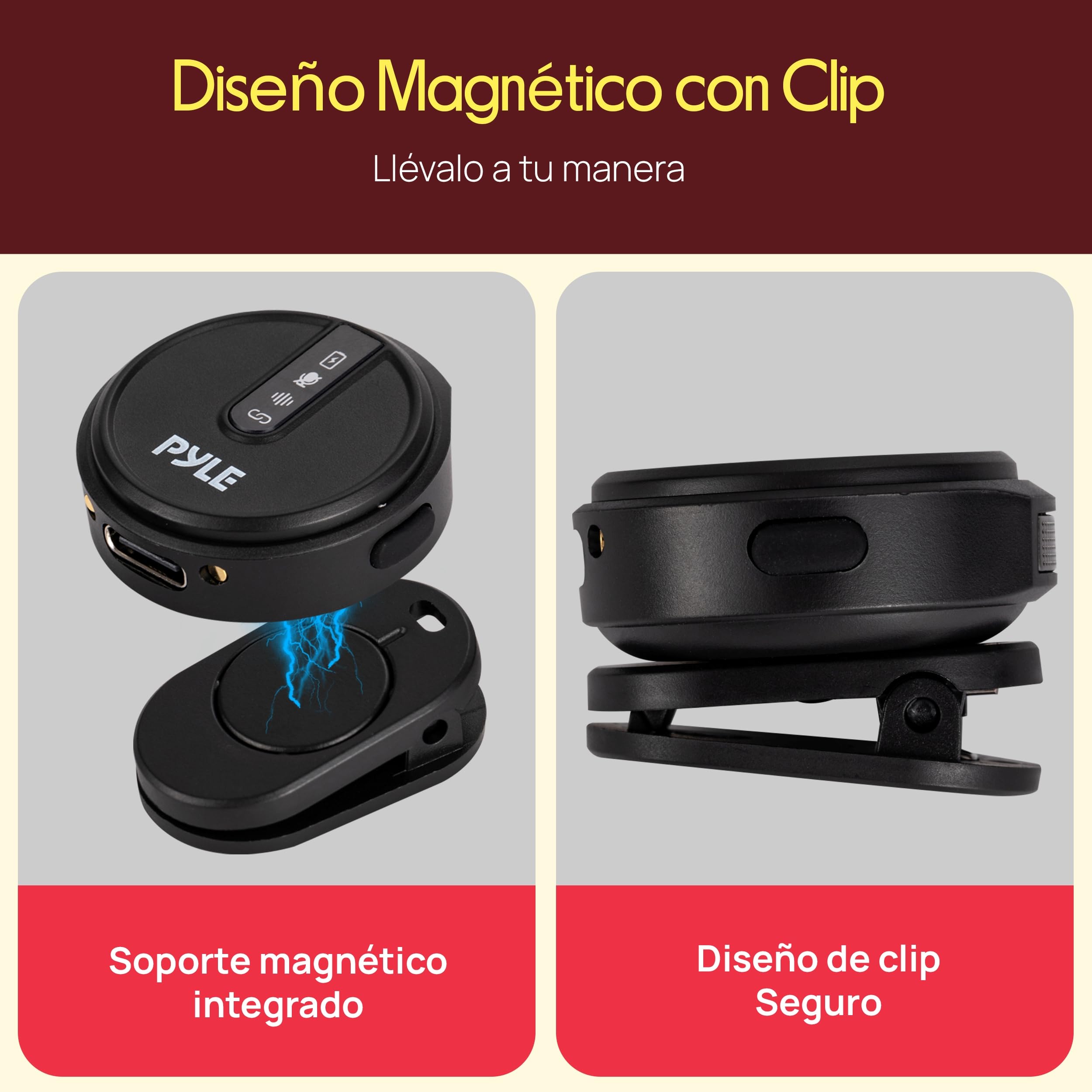 Pyle Microfono Lavalier Inalambrico, con Cancelacion de Ruido, Clip Magnetico, Bateria 8H y Estuche de Carga, USB-C Plug & Play, Ideal para Vlogs, Streaming, Entrevistas y Podcasts