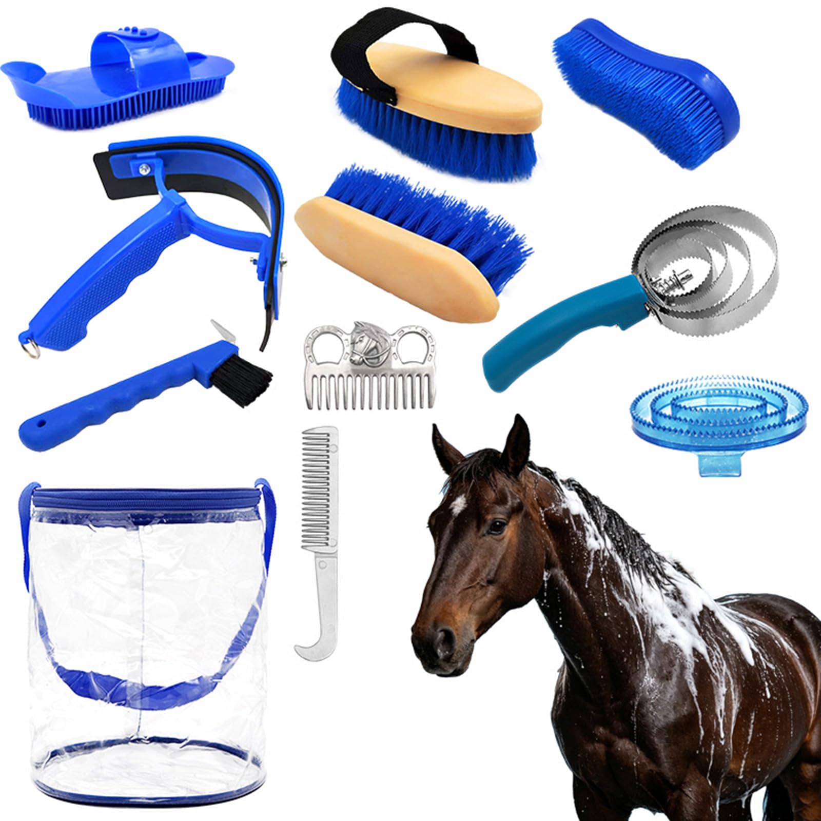 Pferdepflegeset mit Hufkratzbürste und Fellkamm, Blue