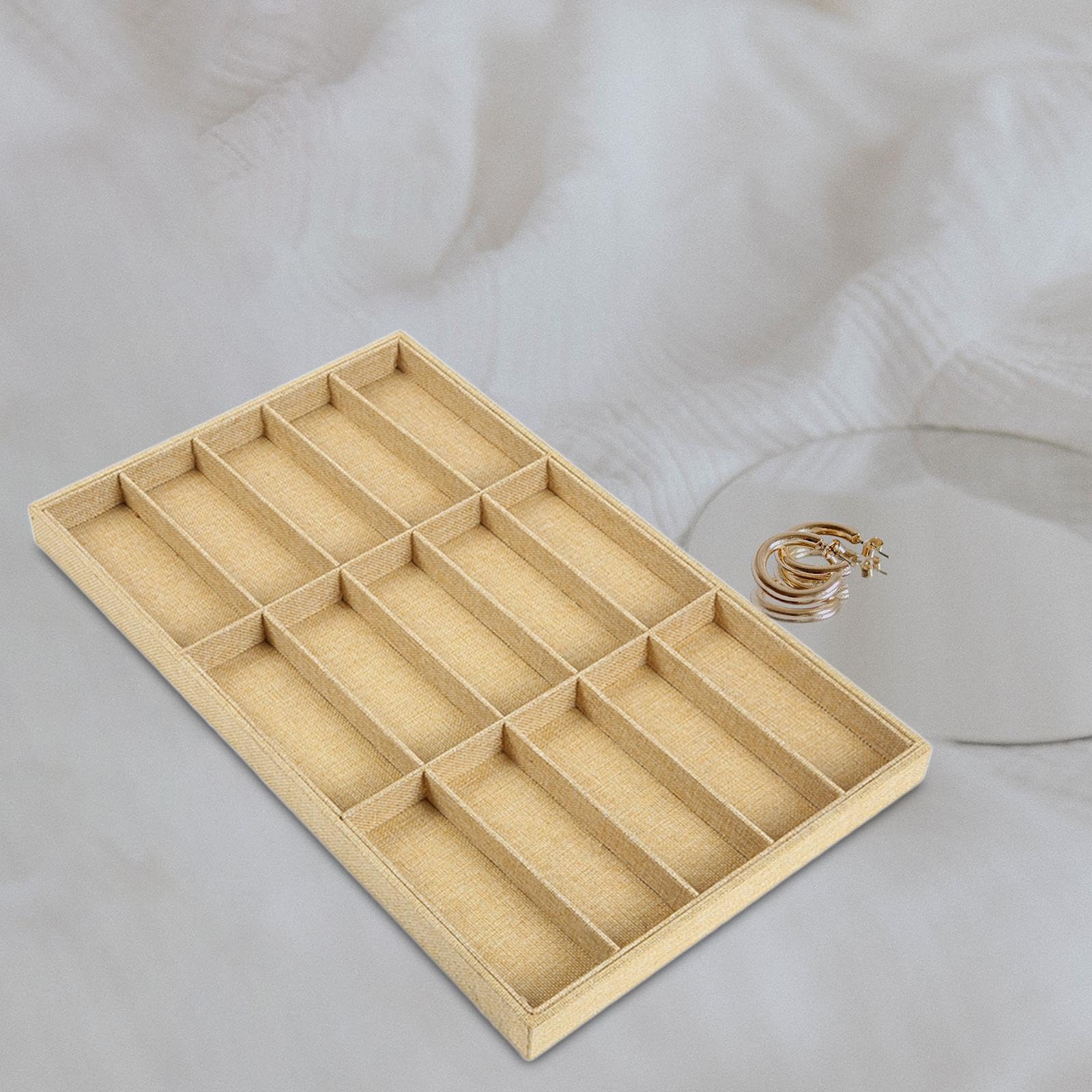 Sharplace Bandeja para Gafas Portajoyas Organizador de Gafas Soporte de Relojes Exhibidor Resistente Adecuada para Tiendas Mostradores Y Espacios, Caqui 15 Cuadrícula Lino, unico
