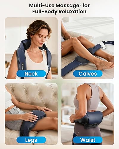 Miniatura 8 de Masajeador de cuello Shiatsu con calor, masajeador inalámbrico de cuello y hombros para aliviar el dolor de tejido profundo, calentamiento de