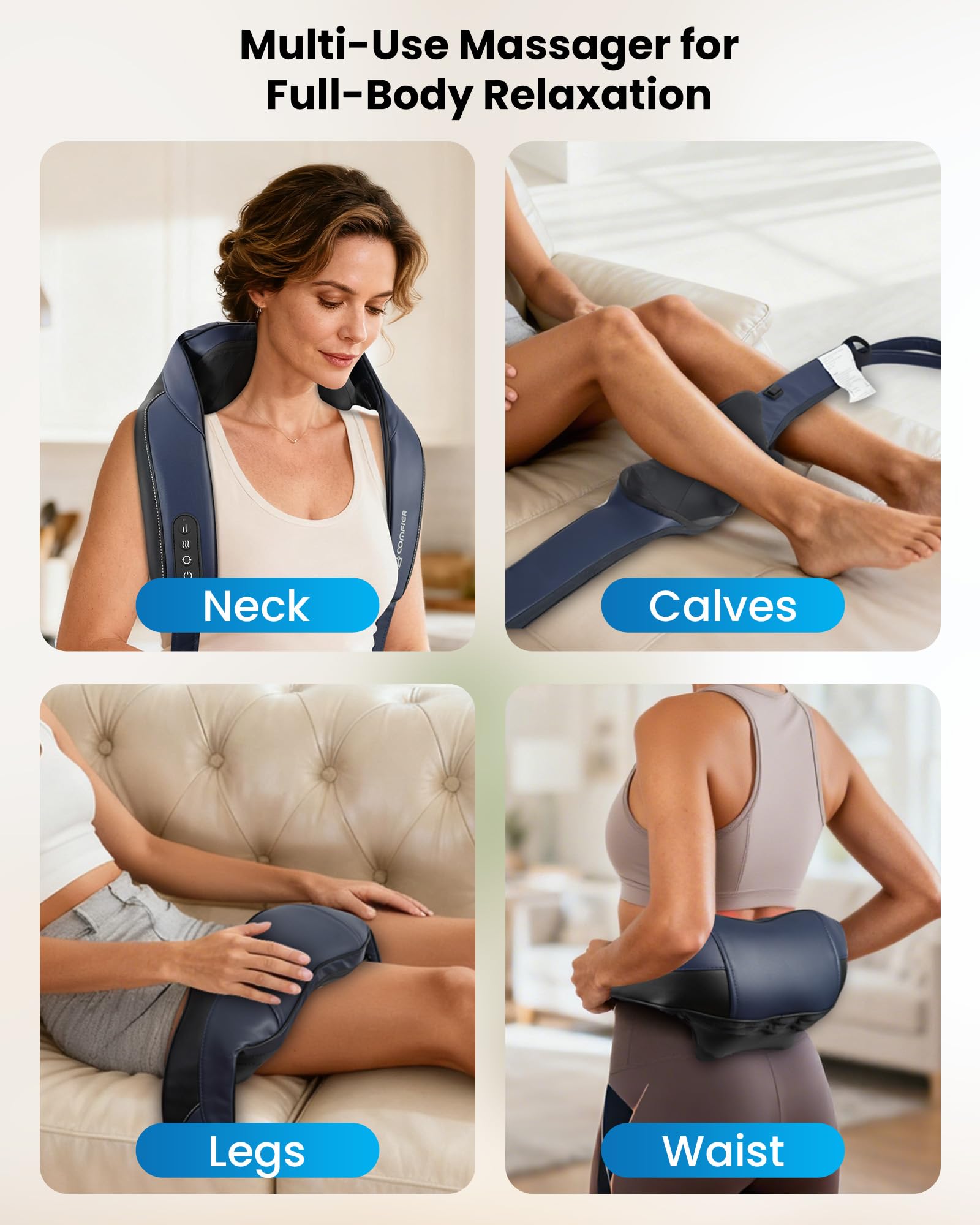 COMFIER Masajeador Cervical Shiatsu con Función de Calor, Masajeador Cervical y Espalda Inalámbrico, Calentamiento con Grafeno, Cojín de Masaje 4D con Función de Amasamiento, Regalo Hombre Mujer