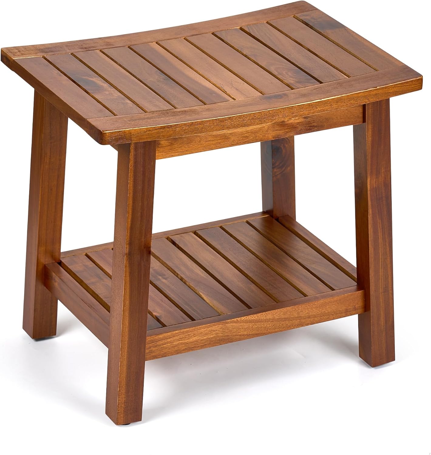 Outdoor Shower Bench, 20" Solid Acacia Wood Shower Stool Waterproof Shower Seat with Storage Shelf for Bathroom - SB001