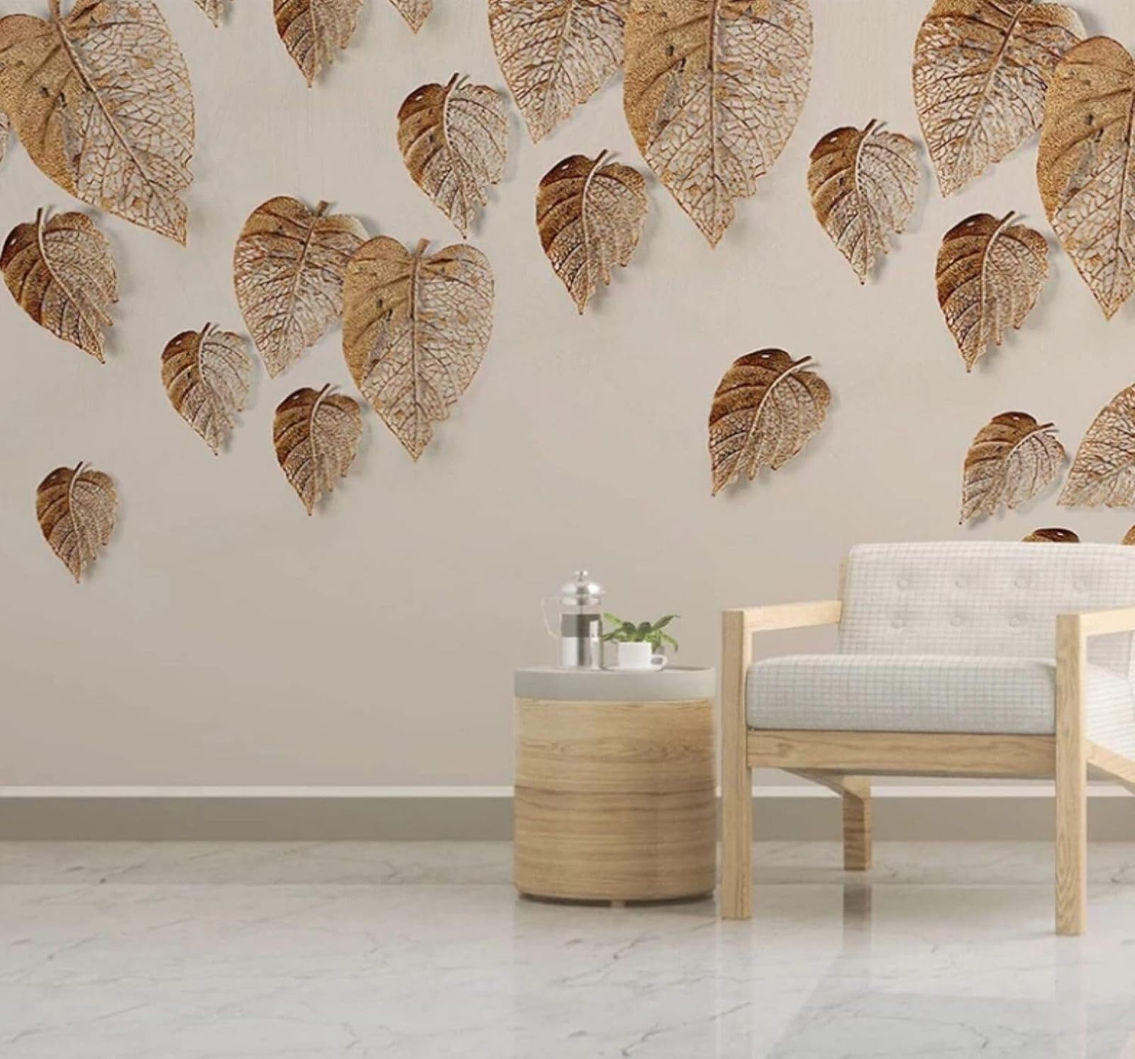 XLMING Retro Minimalist Hand Drawn Gold Leaves 3D Wallpaper Luxury Silk Study Dining Feature Sofa Grey Bedroom Living Room Tv Decorative Wall-350cm×256cm