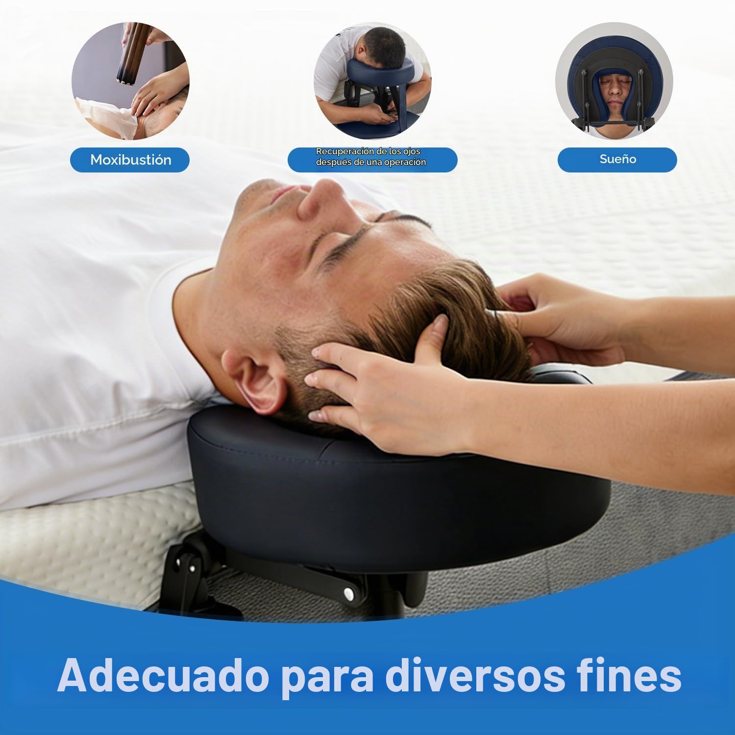 Reposacabezas de masaje para cama, reposacabezas de masaje para tumbonas, reposacabezas universal ajustable para camillas de masaje (con soporte facial), reposacabezas para tratamientos cosméticos y