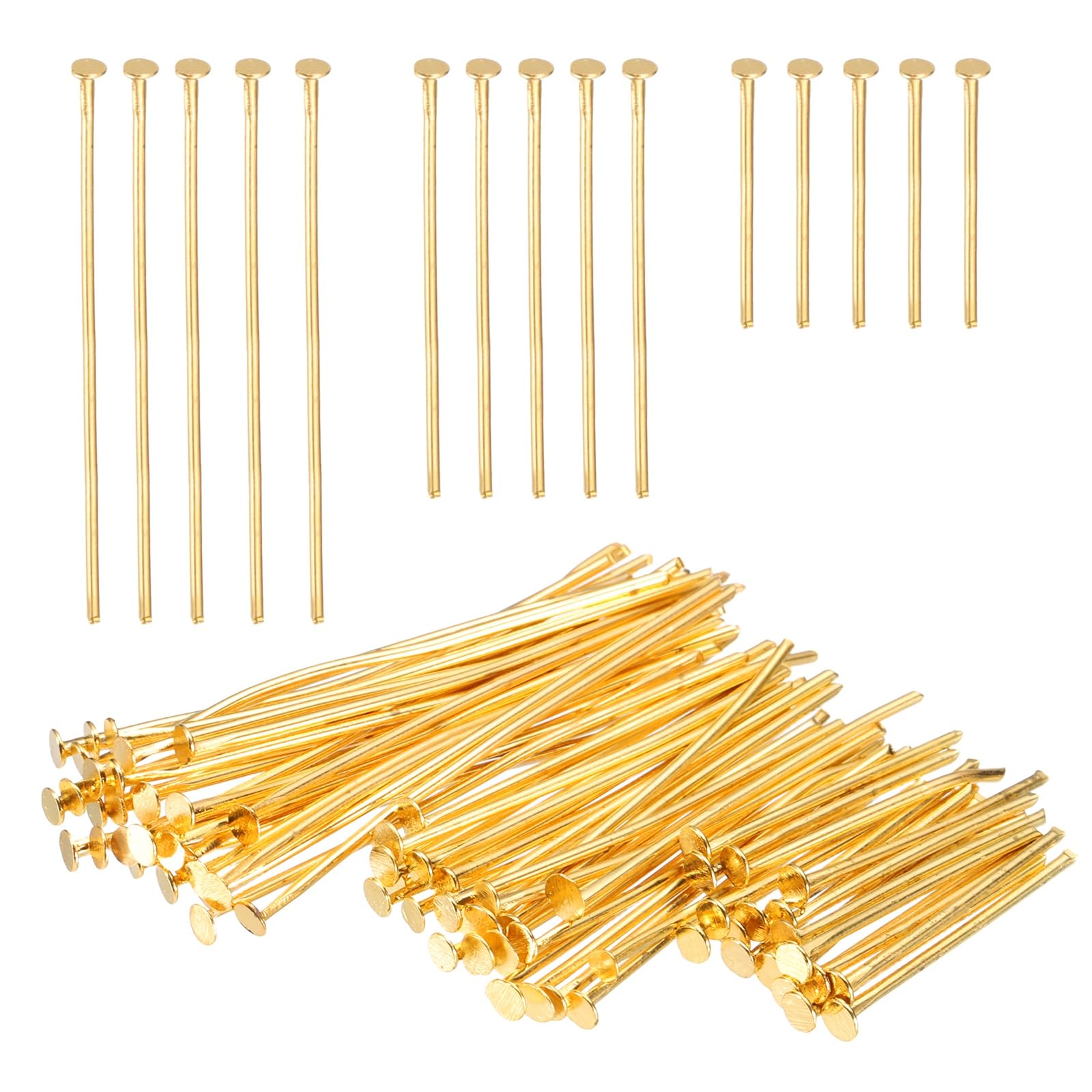 PATIKIL 0.8/1.2/1.6Inch Flat Head Pins, Jewelry Making Headpins Straight Pins Findings Bendable for DIY Craft Bracelet Necklace Earring Pendant Making Supplies-600Pcs(Gold Tone)