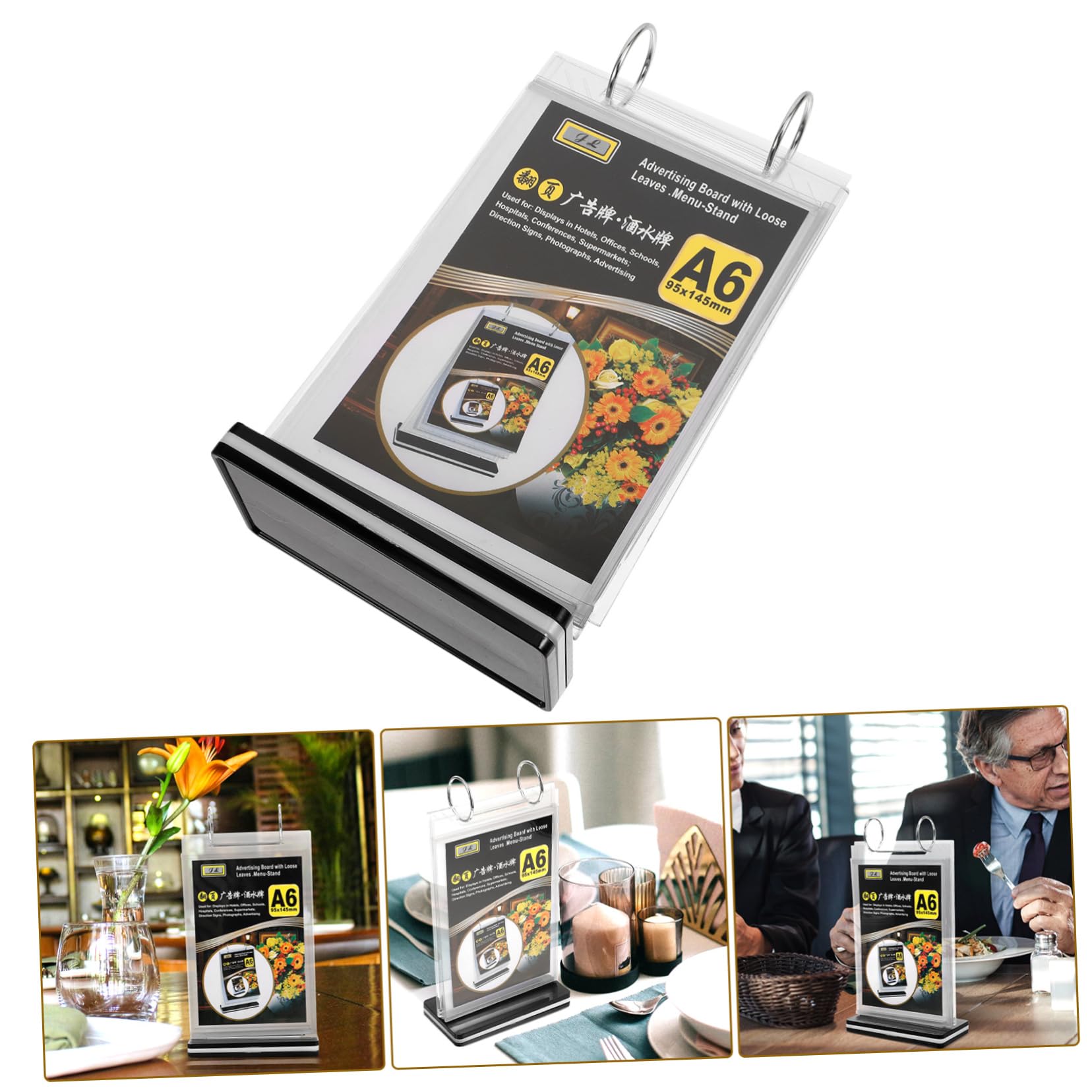 HOMSFOU 12 Piezas Soporte de Menú de Mesa Vertical con Base de PVC Exhibidor de Carteles para Restaurantes y Supermercados Soporte Estable y Transparente para Menús