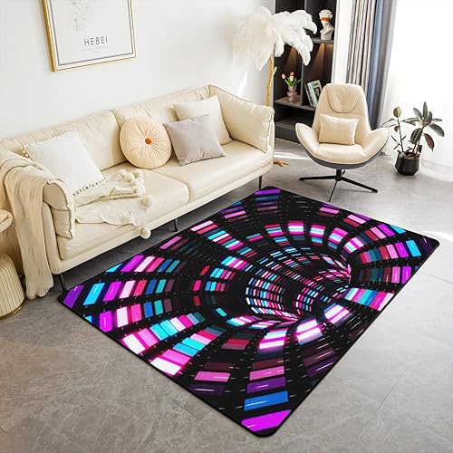 Trippy - Alfombra decorativa de 5 x 7 pulgadas, diseño geométrico abstracto moderno, para niños y adolescentes, colorida alfombra cuadrada rosa para