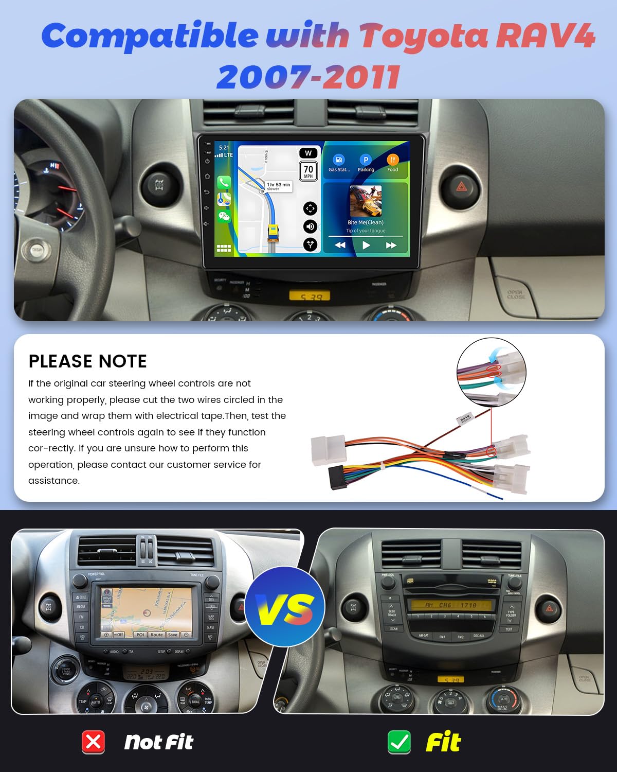 2+64GB Android 13 Autoradio pour Toyota RAV4 2007-2011 Radio Carplay Android Auto, IPS Écran Tactile 9 Pouces Poste Radio Voiture avec Caméra de Recul, Bluetooth Stéréo, GPS, WiFi, DSP, Mirror Link