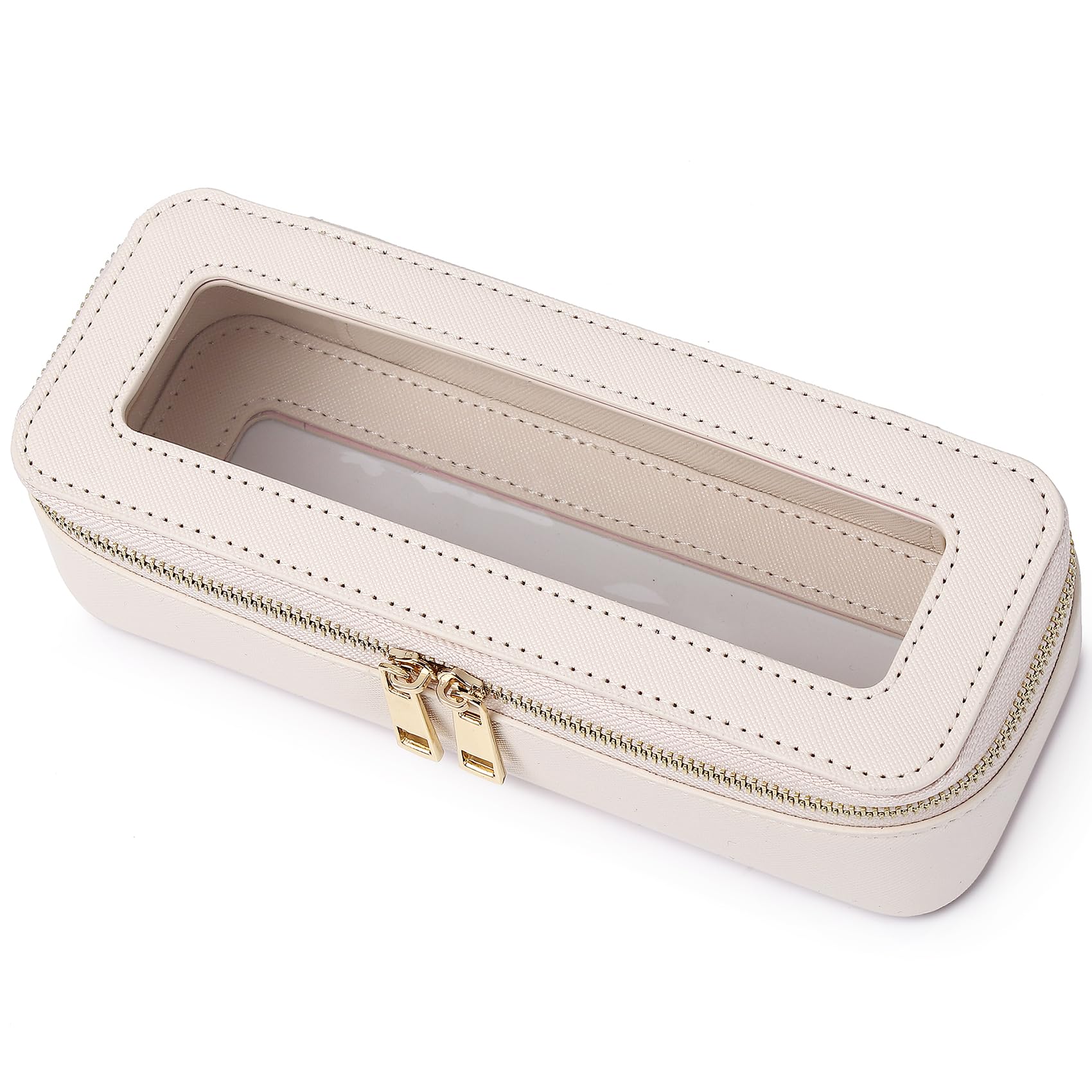 Pinkmik Makeup Brush Case Clear Travel Cosmetic & Toiletry Bag Small Makeup Bag with Zipper Purse Organizer Car Essential Bag for Women (Beige, SLIM)